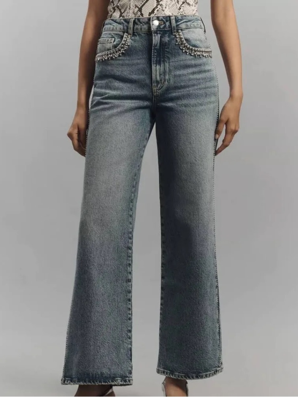Pilcro Anthropologie Austyn Rhinestone Studded 27 High Rise Denim Jeans - Picture 2 of 13